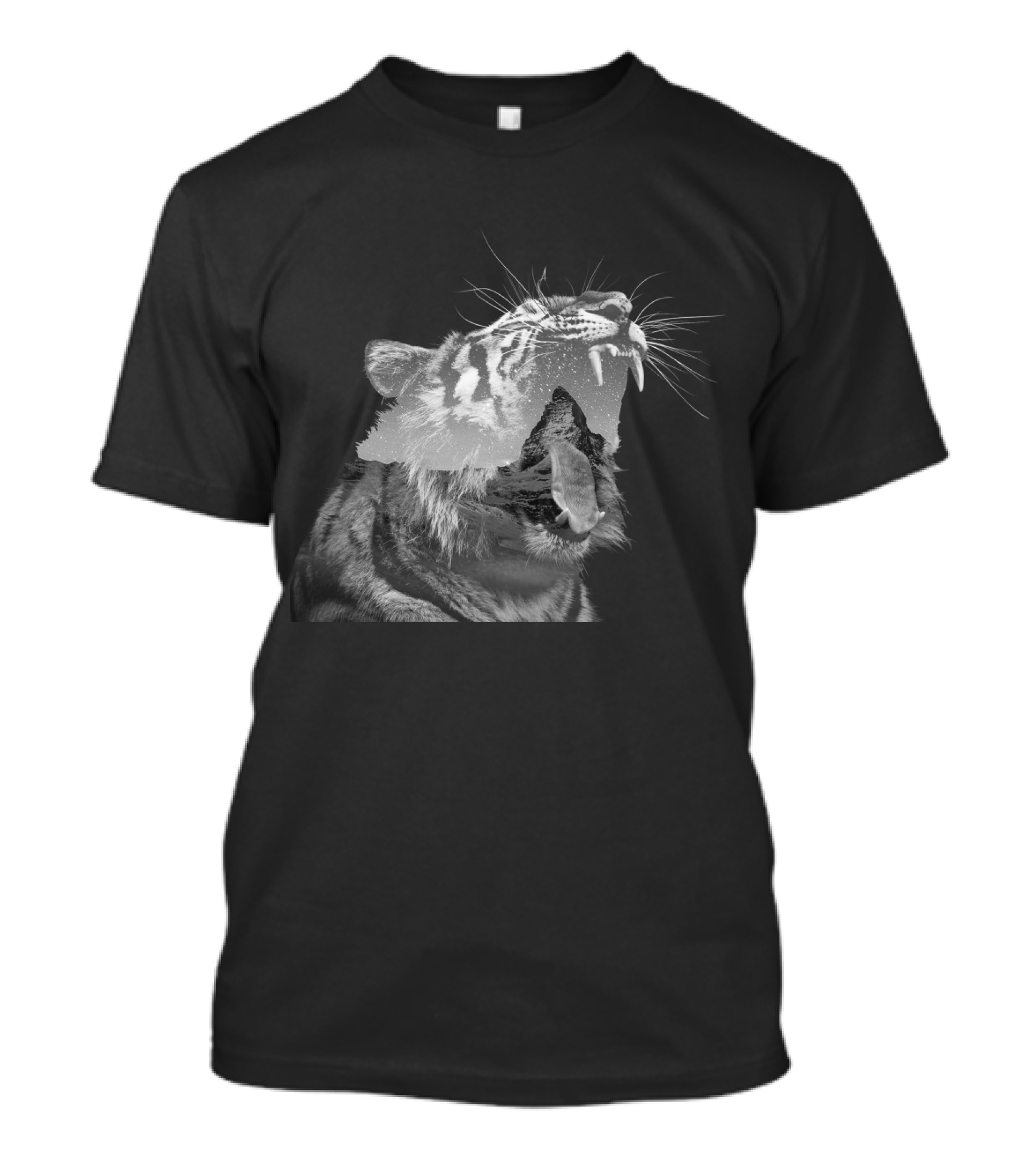 Mountain Tiger Double Exposure With Majestic Peak T-Shirt