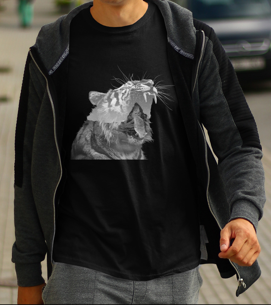 Mountain Tiger Double Exposure With Majestic Peak T-Shirt
