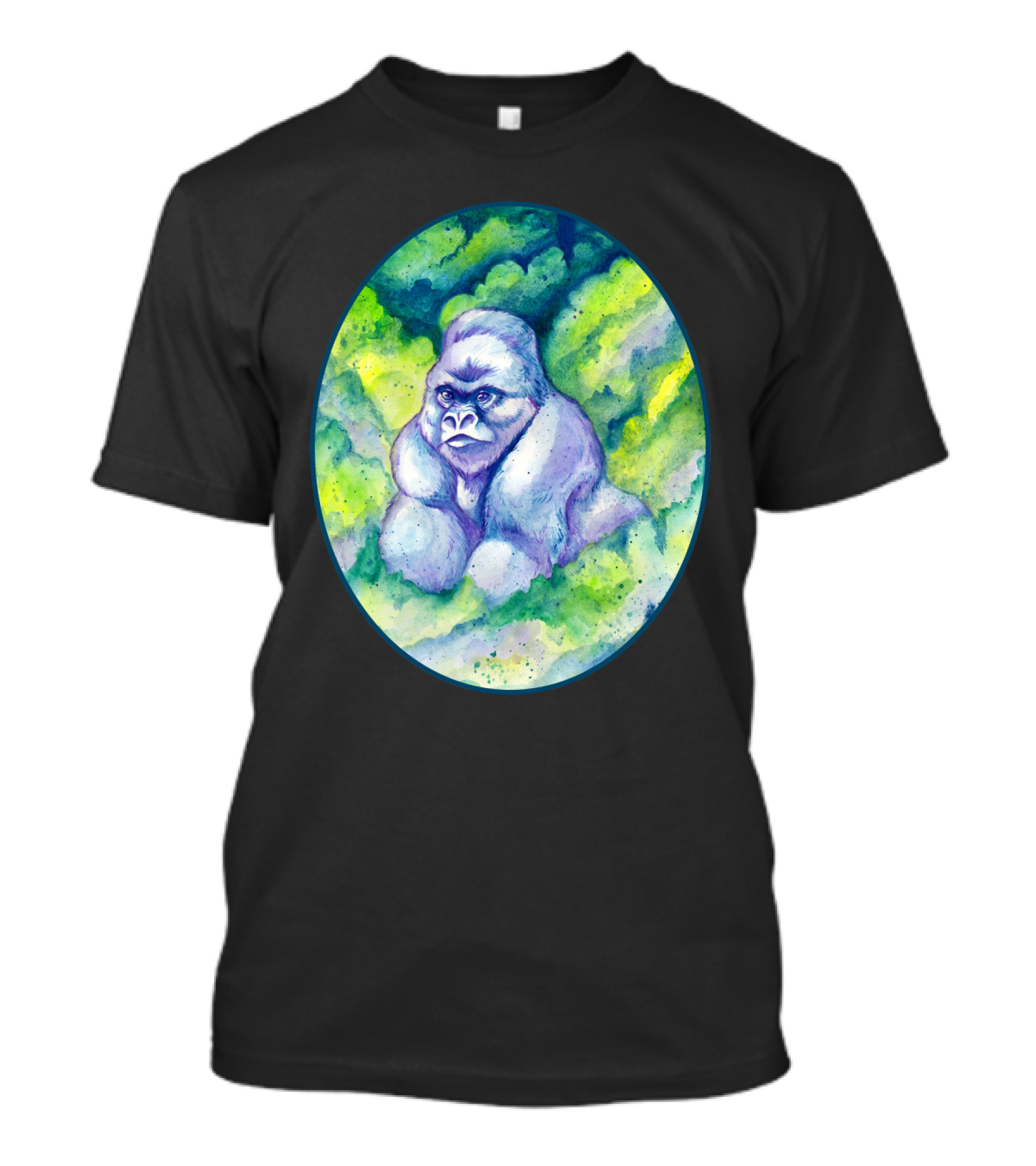 Mountain Gorilla Surrounded By Vibrant Forest Foliage In An Oval Frame T-Shirt
