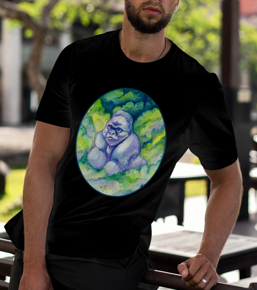 Mountain Gorilla Surrounded By Vibrant Forest Foliage In An Oval Frame T-Shirt