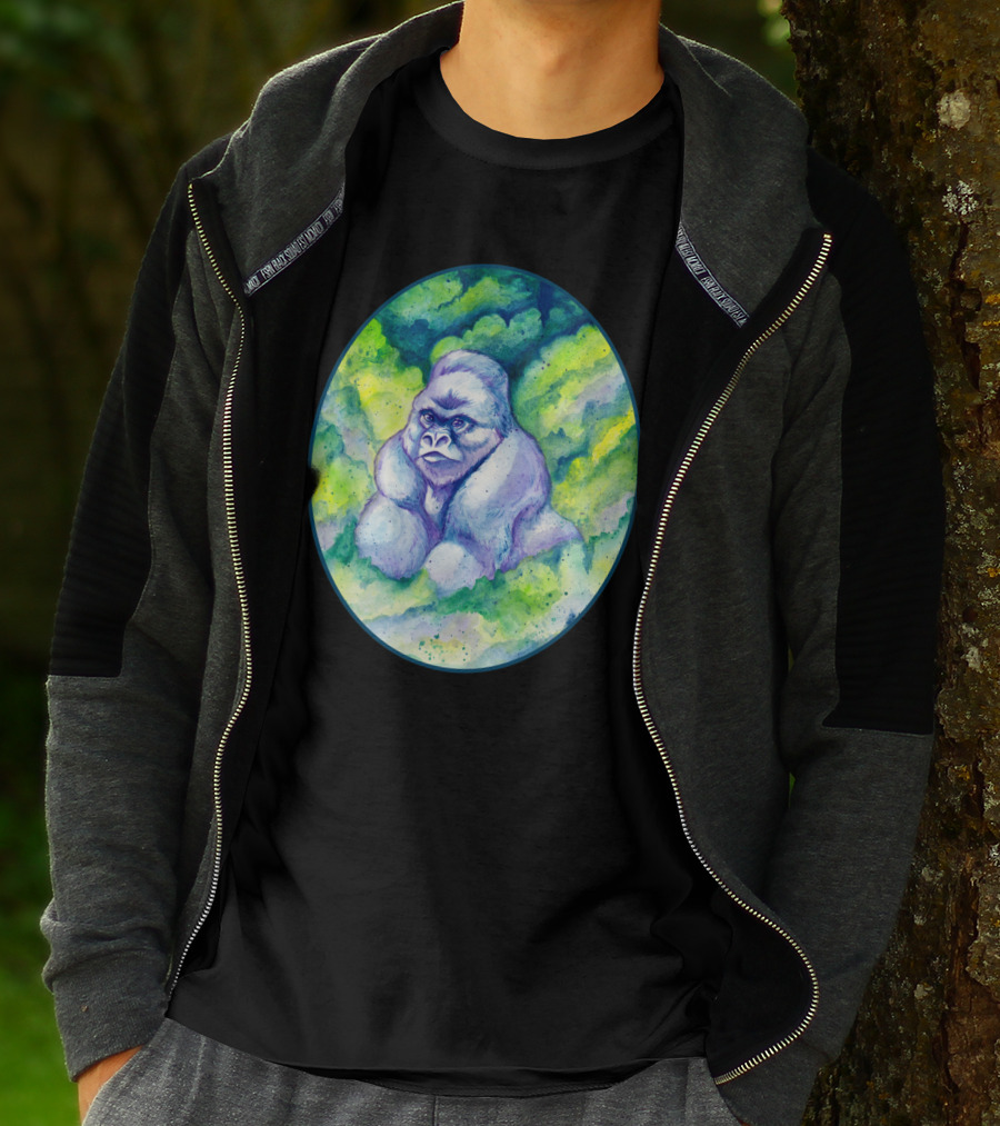 Mountain Gorilla Surrounded By Vibrant Forest Foliage In An Oval Frame T-Shirt