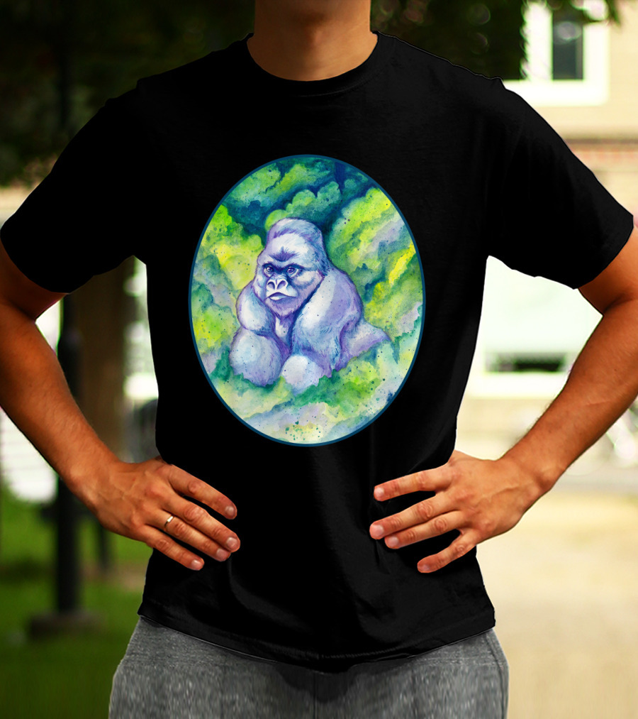 Mountain Gorilla Surrounded By Vibrant Forest Foliage In An Oval Frame T-Shirt