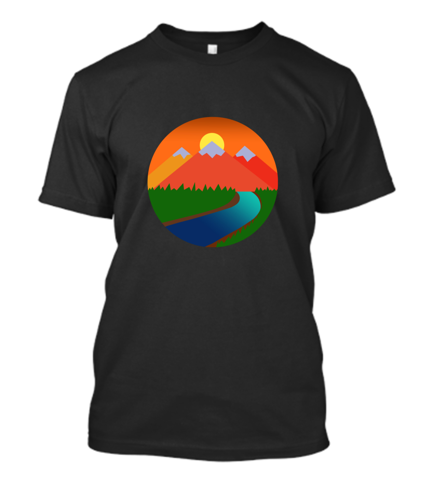 Sunset Over Colorful Mountain With River And Forest Scenery T-Shirt