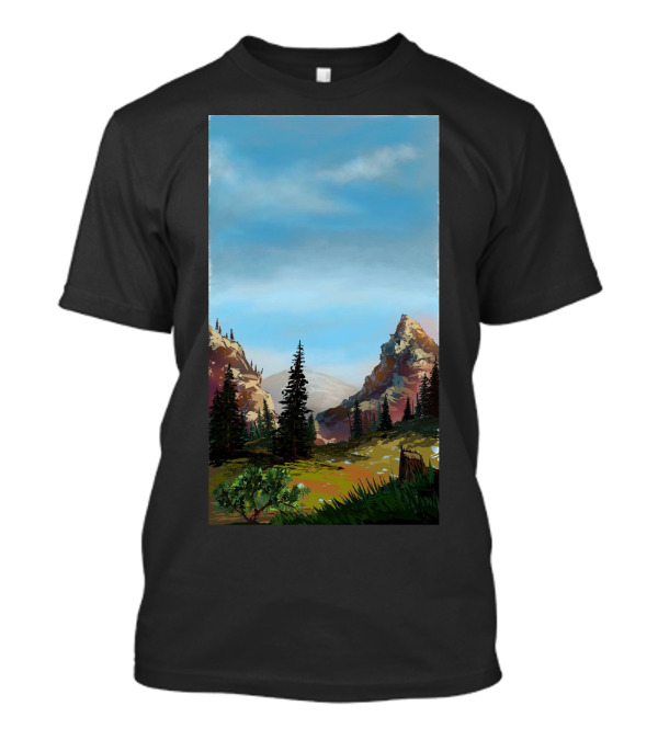 Scenic Mountain Ridge Landscape With Pine Trees And Blue Sky T-Shirt