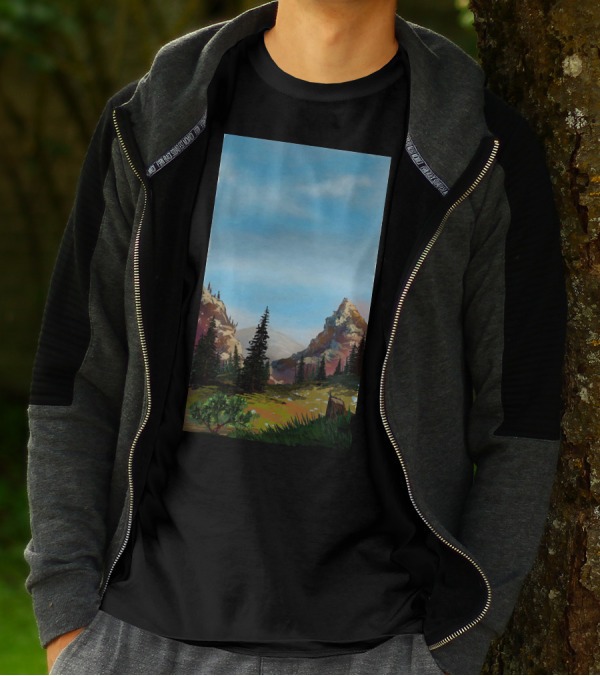 Scenic Mountain Ridge Landscape With Pine Trees And Blue Sky T-Shirt