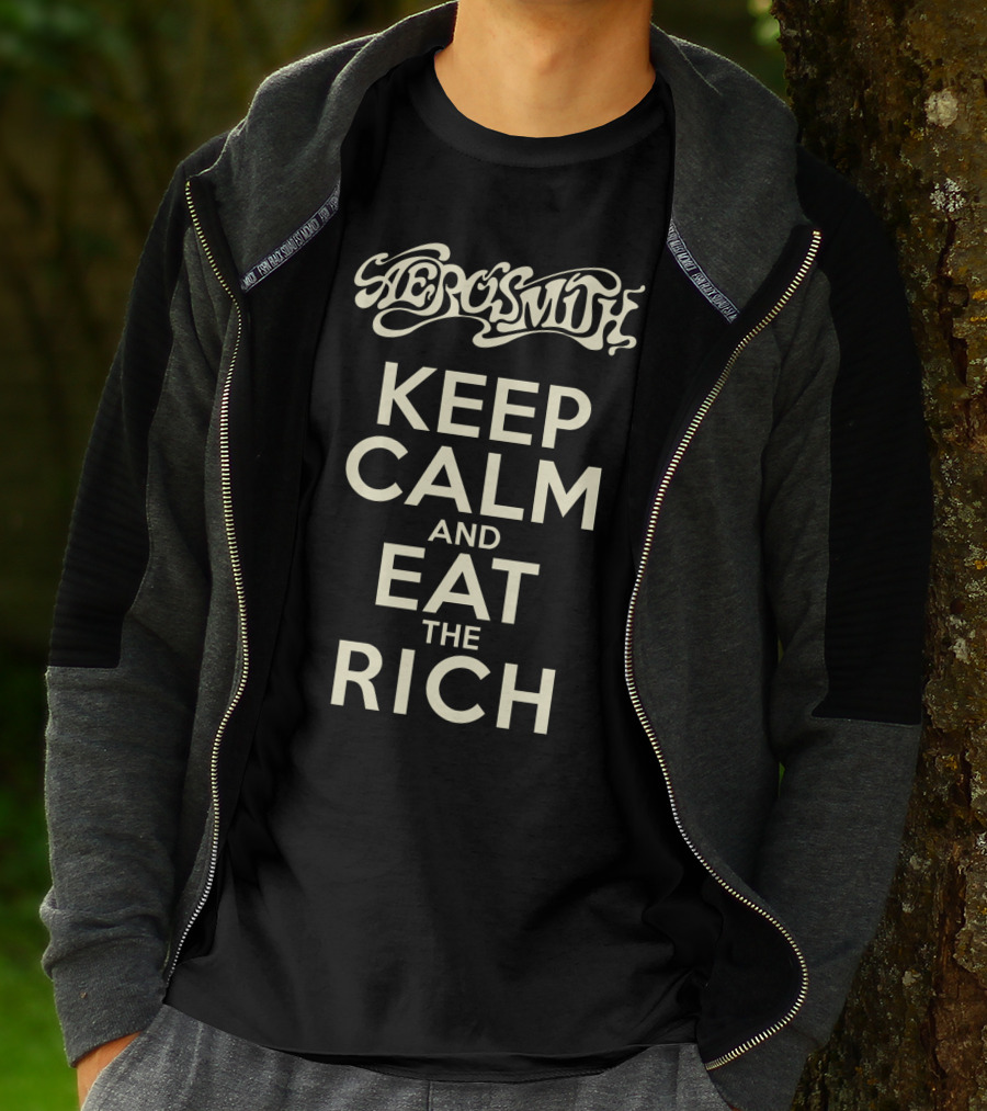 Aerosmith Keep Calm And Eat The Rich Vintage Style Typography T-Shirt
