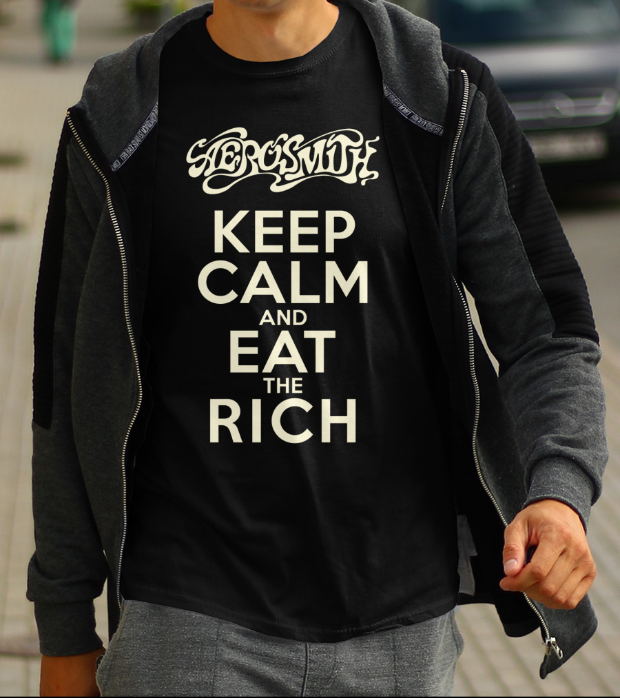 Aerosmith Keep Calm And Eat The Rich Vintage Style Typography T-Shirt