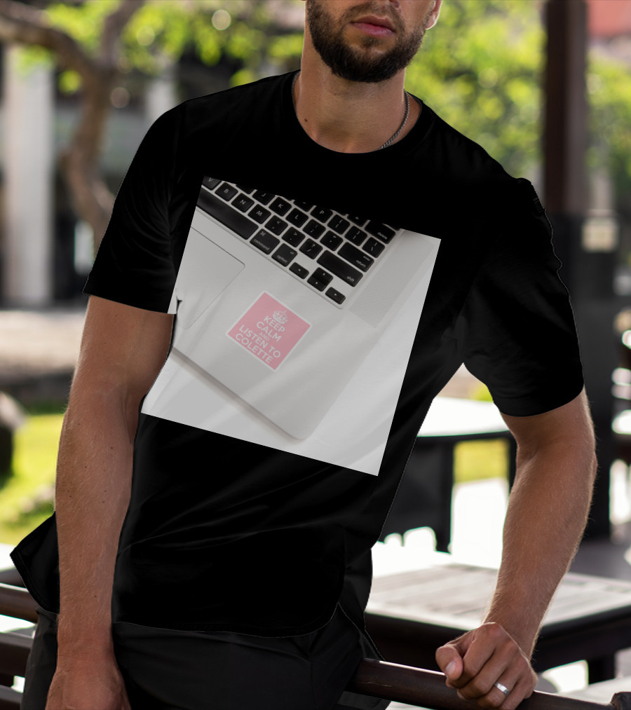 Keep Calm And Listen To Colette Pink Sticker On Laptop Keyboard T-Shirt