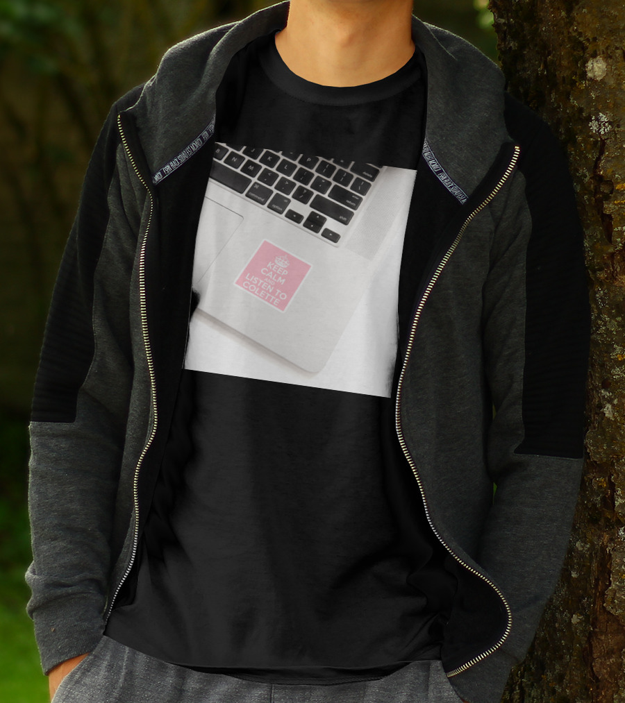 Keep Calm And Listen To Colette Pink Sticker On Laptop Keyboard T-Shirt