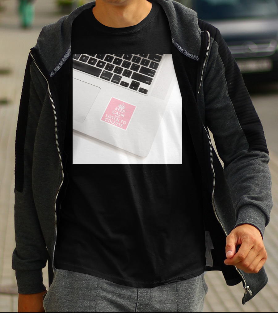 Keep Calm And Listen To Colette Pink Sticker On Laptop Keyboard T-Shirt