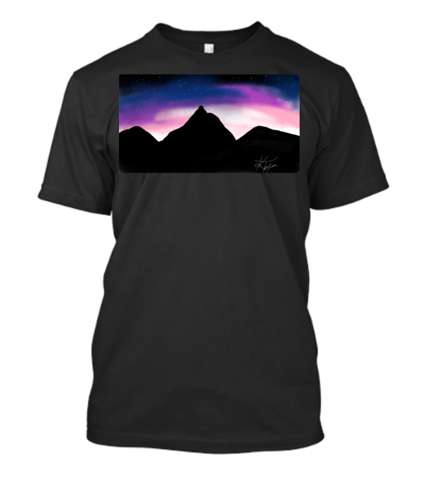 Mountain Space Night Sky Silhouette With Aurora And Stars T-Shirt