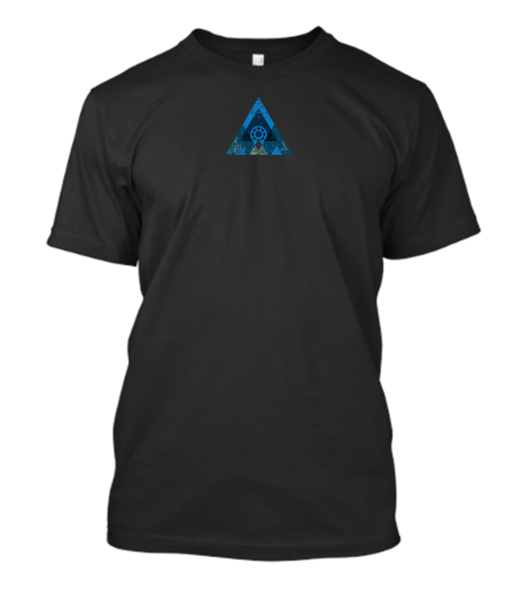 Hey Mountain Geometric Blue Triangle With Gear Motif T-Shirt