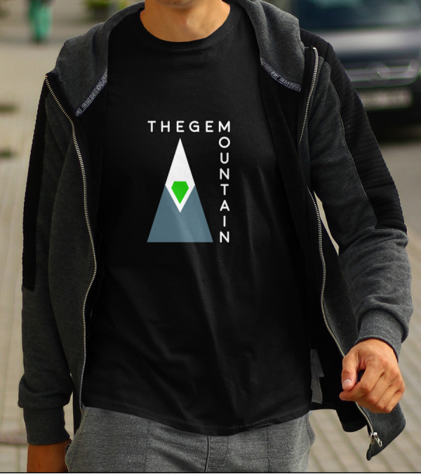 The Gem Mountain Geometric Design With Green Gemstone And Triangle Peaks T-Shirt