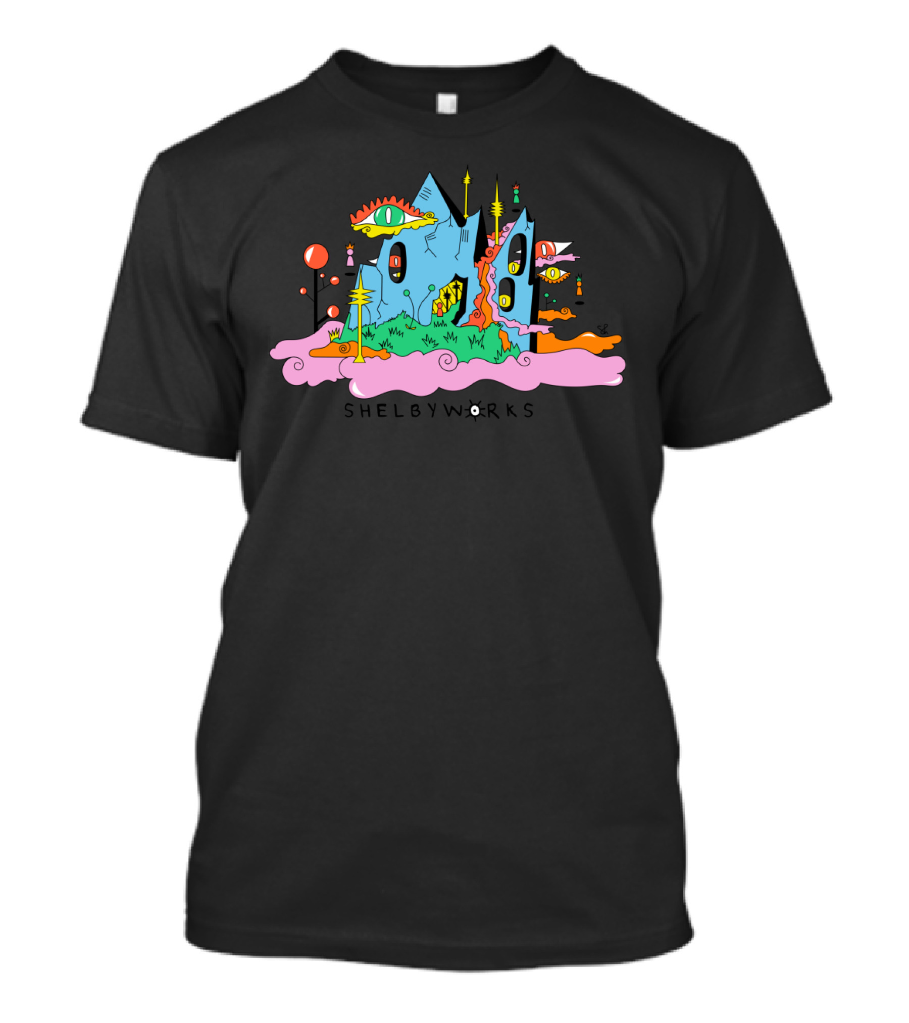 Shelbyworks Witch Mountain Eye House On Surreal Landscape T-Shirt