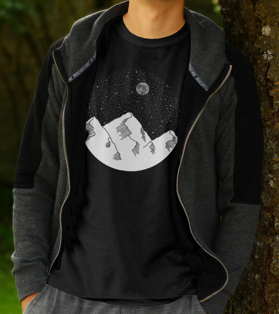 Starry Night Sky Over Snowy Mountains With Moon T-Shirt