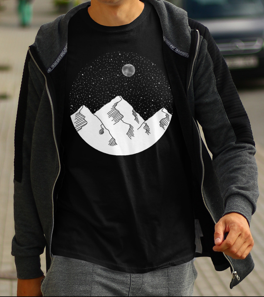 Starry Night Sky Over Snowy Mountains With Moon T-Shirt