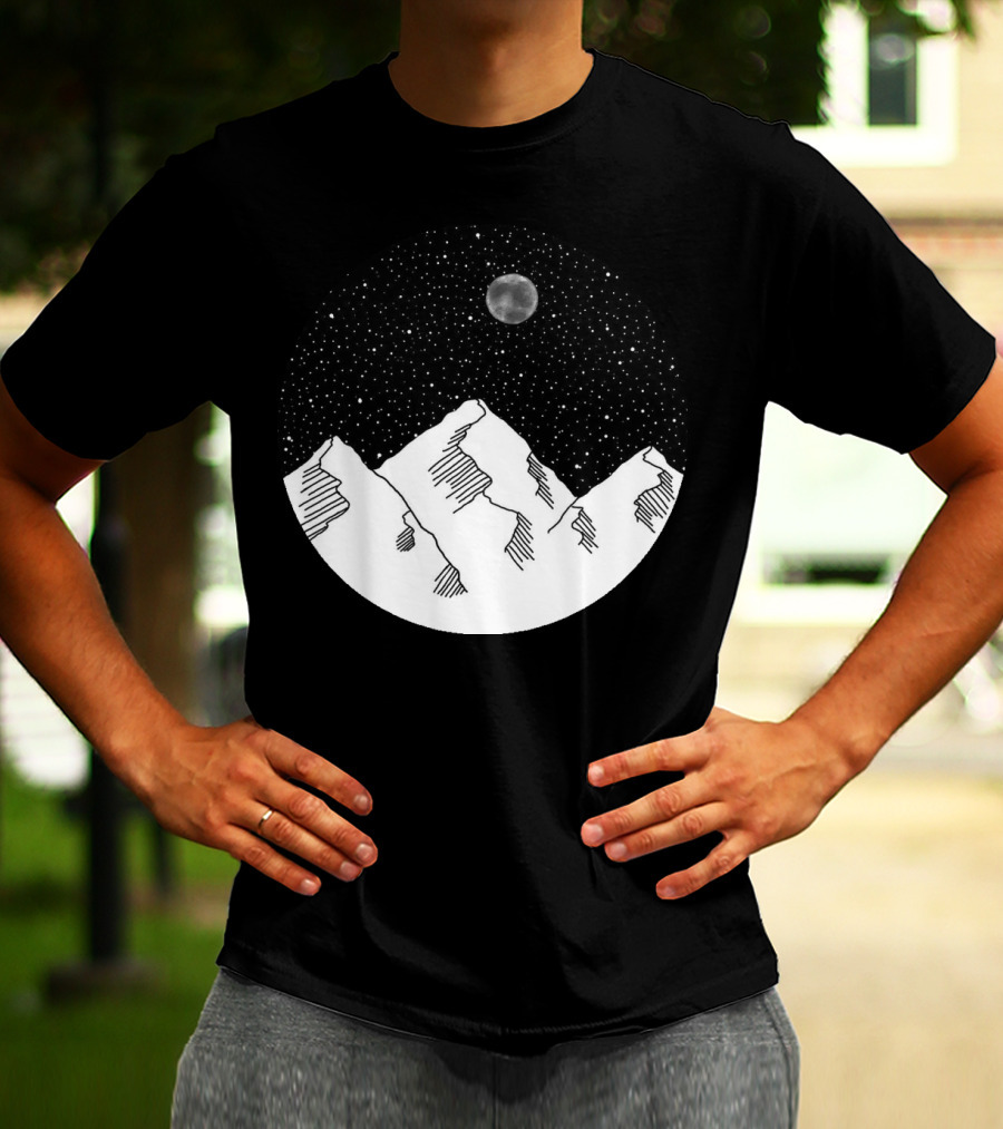 Starry Night Sky Over Snowy Mountains With Moon T-Shirt