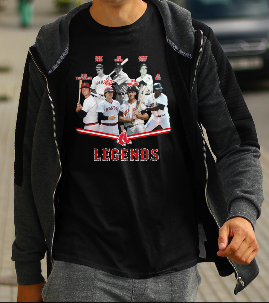 Boston Red Sox Legends Ted Williams Carl Yastrzemski Bobby Doerr Joe Cronin Johnny Pesky Carlton Fisk Jim Rice T-Shirt