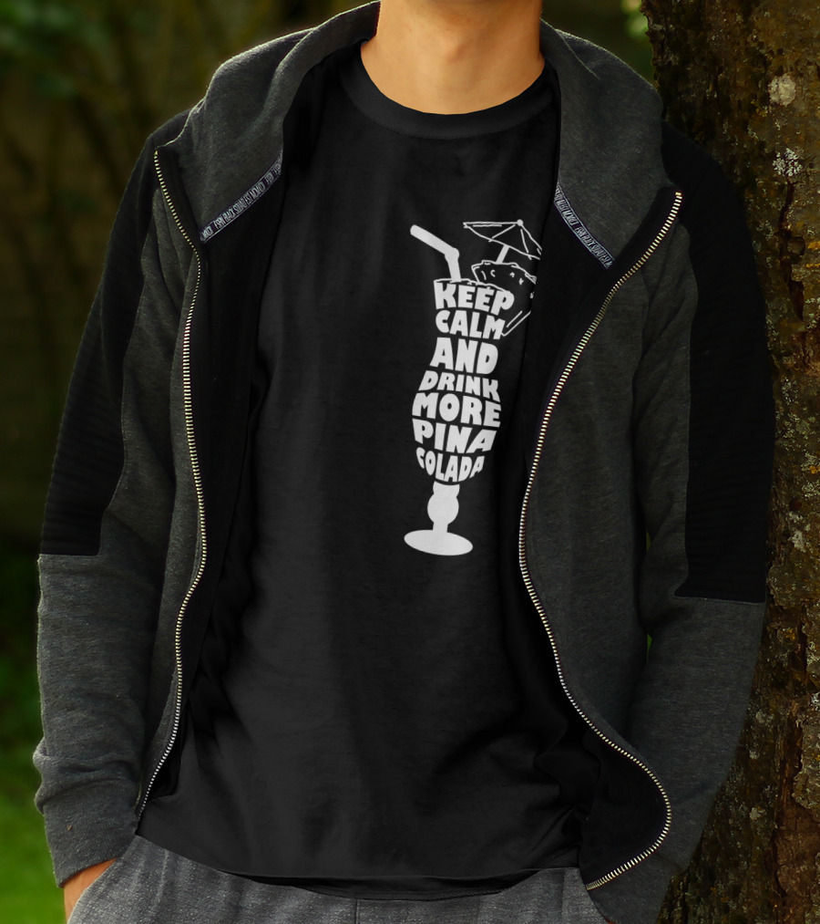 Keep Calm And Drink More Pina Colada With Tropical Umbrella Graphics T-Shirt
