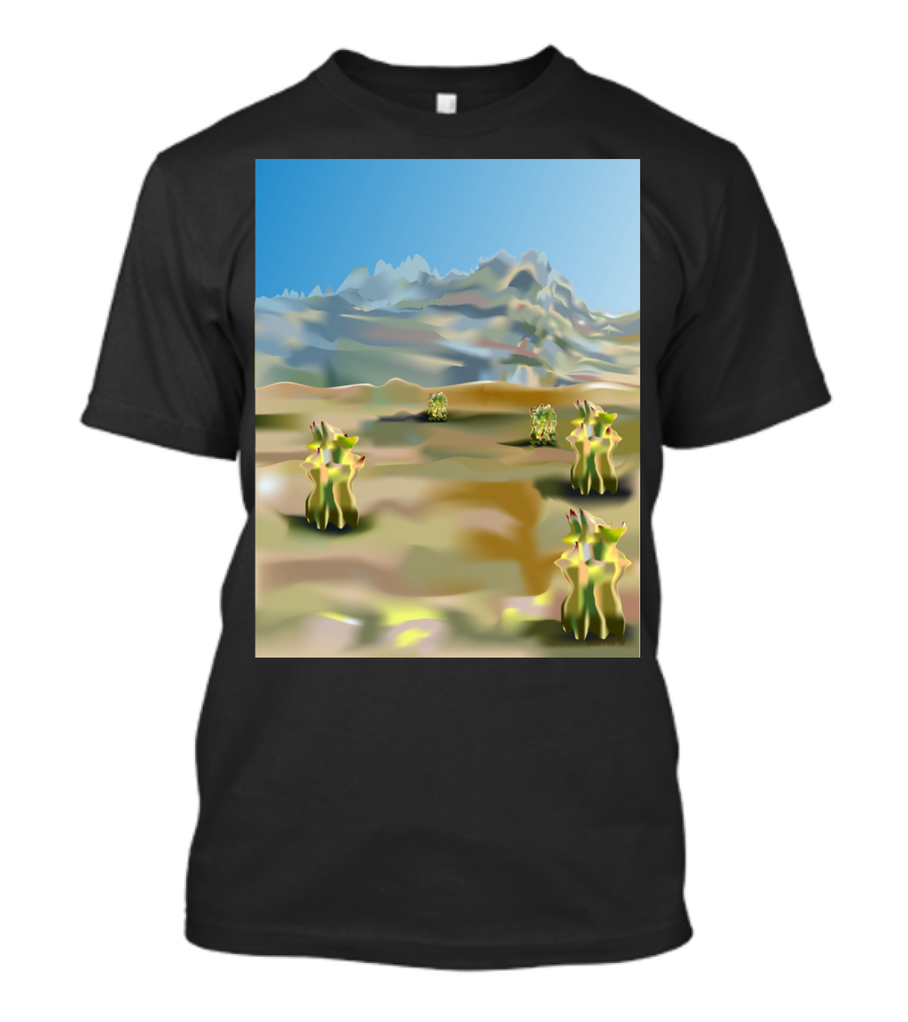 Cactus Filled Desert Landscape With Majestic Mountain Backdrop T-Shirt