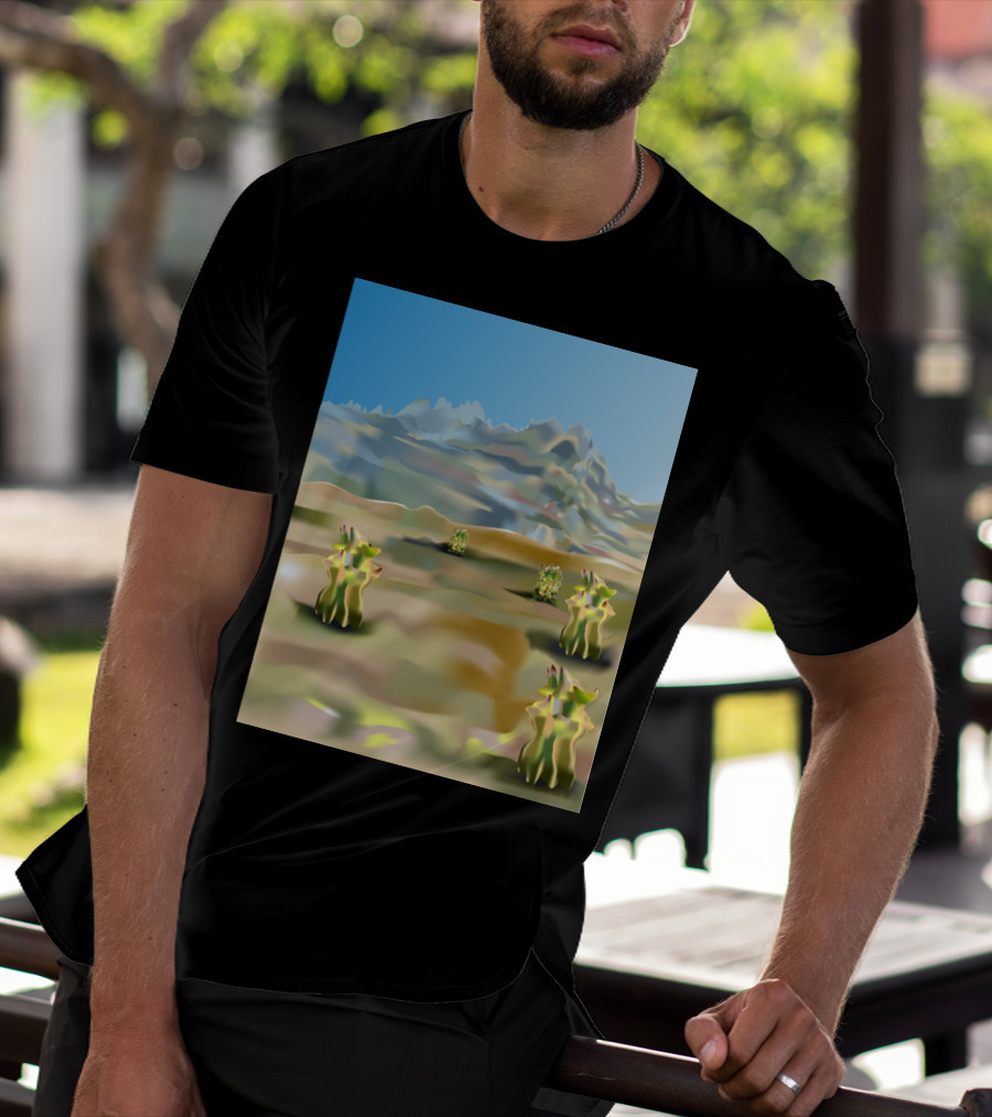 Cactus Filled Desert Landscape With Majestic Mountain Backdrop T-Shirt