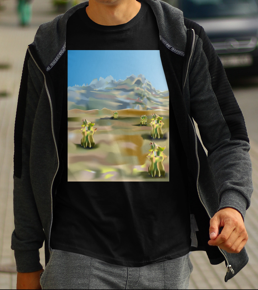 Cactus Filled Desert Landscape With Majestic Mountain Backdrop T-Shirt