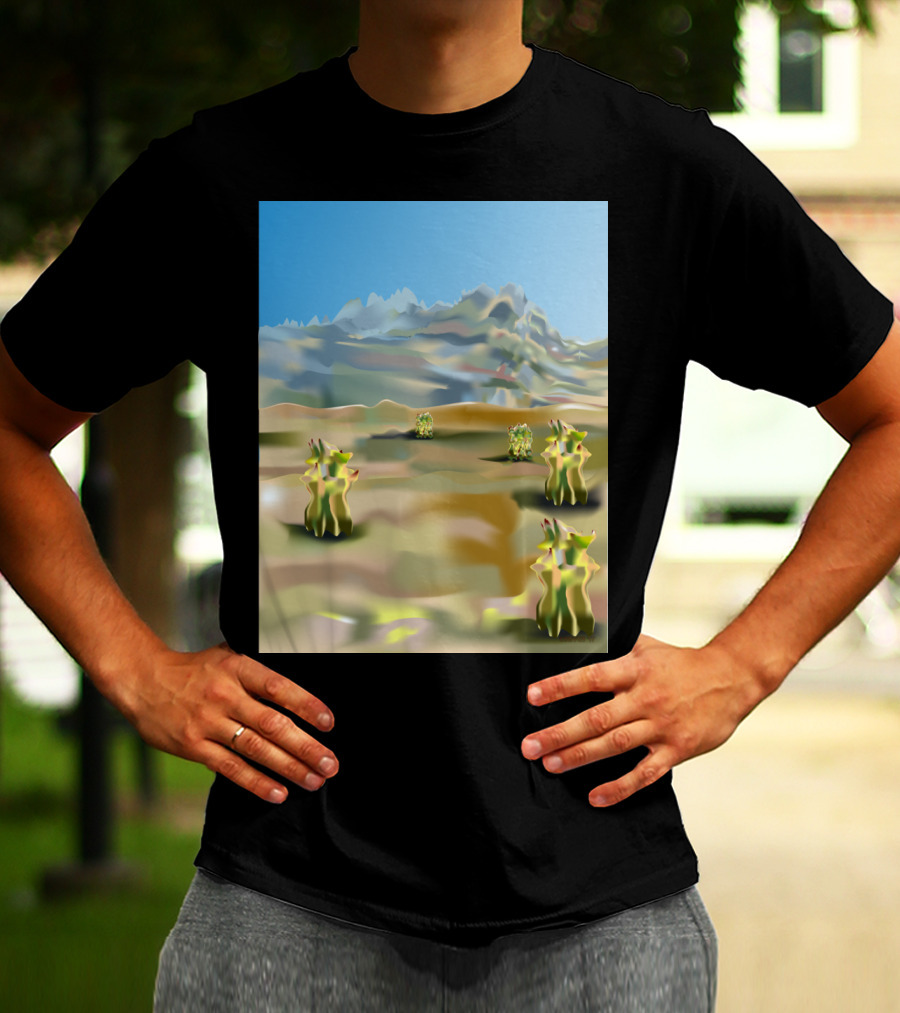 Cactus Filled Desert Landscape With Majestic Mountain Backdrop T-Shirt