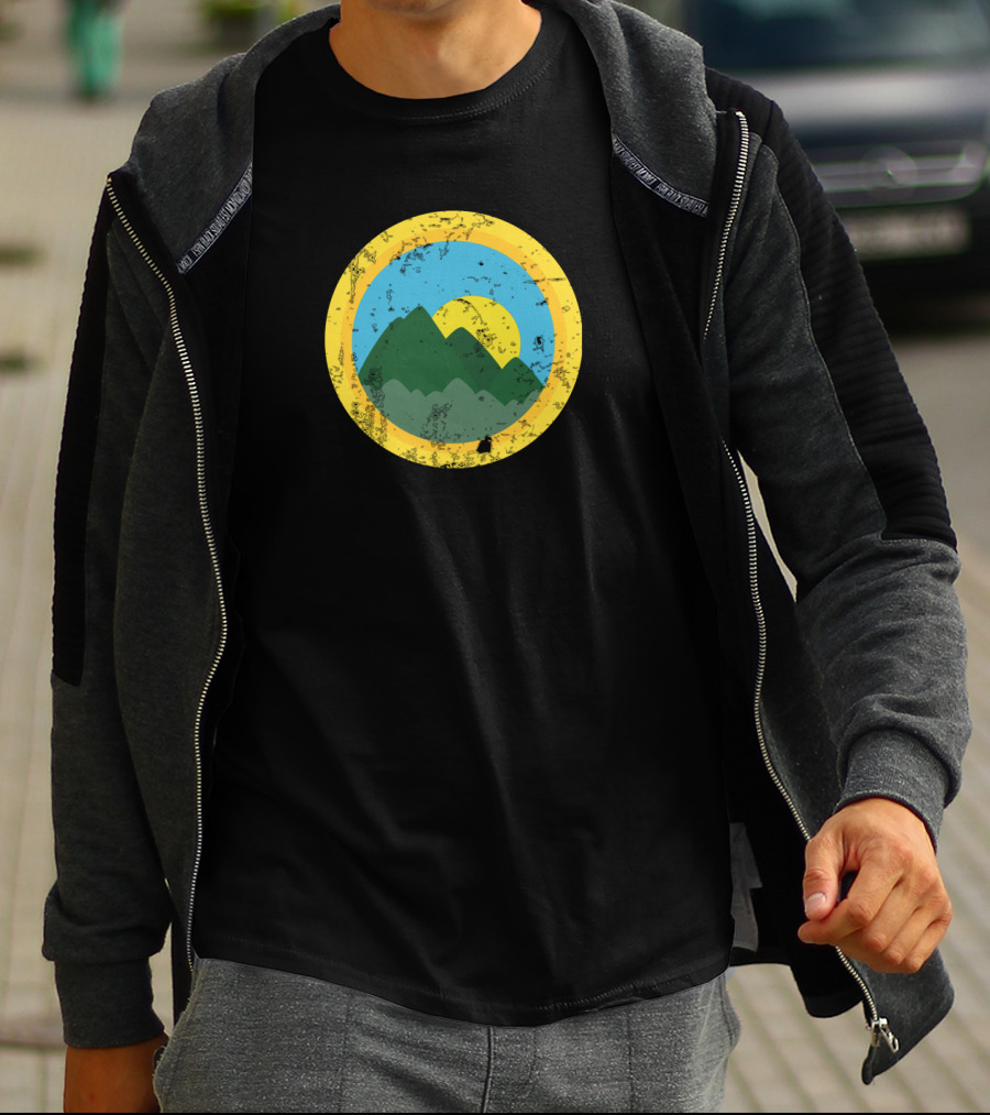 Faded Mountains Retro Sunset Circle T-Shirt