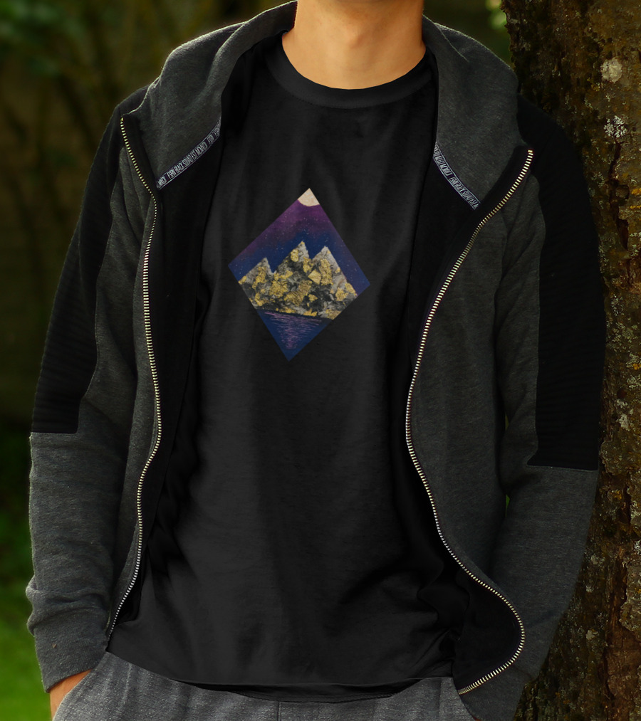 Marbleous Mountains Nocturnal Sky Moonlit Crests And Reflections T-Shirt