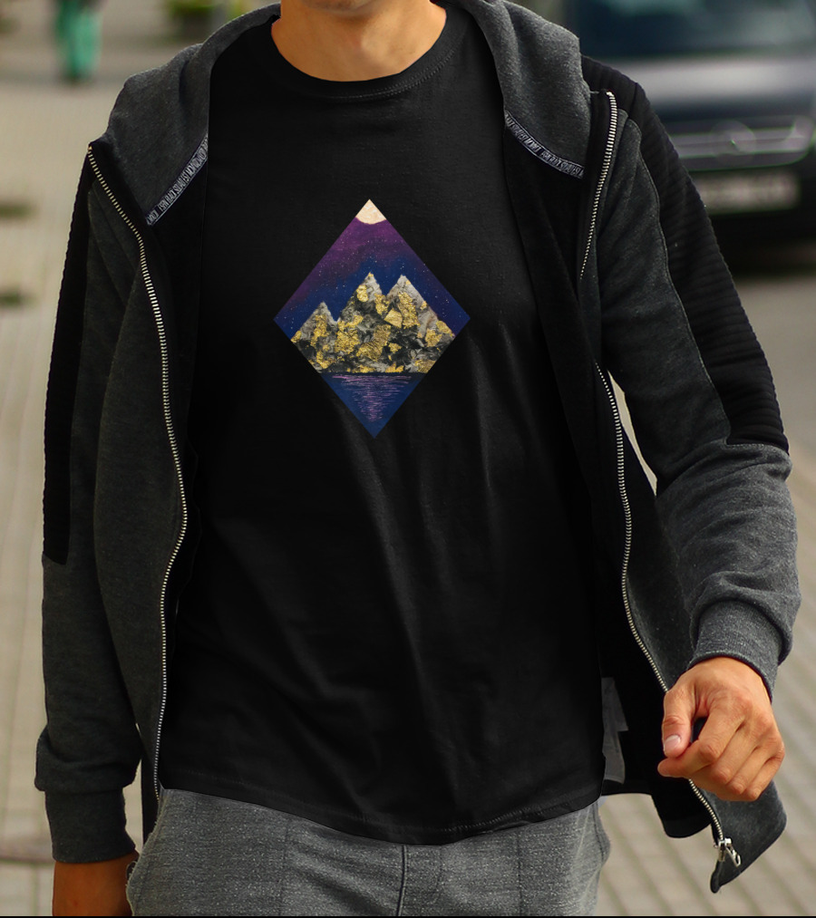 Marbleous Mountains Nocturnal Sky Moonlit Crests And Reflections T-Shirt