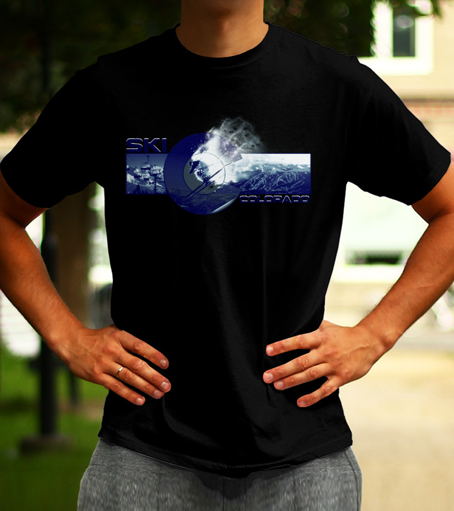 Ski Colorado State Flag Snowy Mountain Adventure T-Shirt