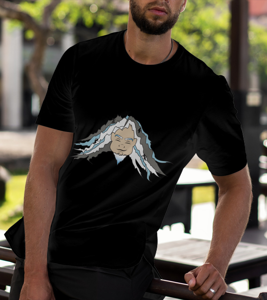 Man Mountain Face With Snow-Capped Peaks And Blue Highlights T-Shirt