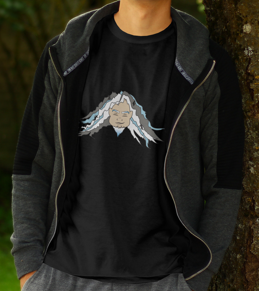 Man Mountain Face With Snow-Capped Peaks And Blue Highlights T-Shirt