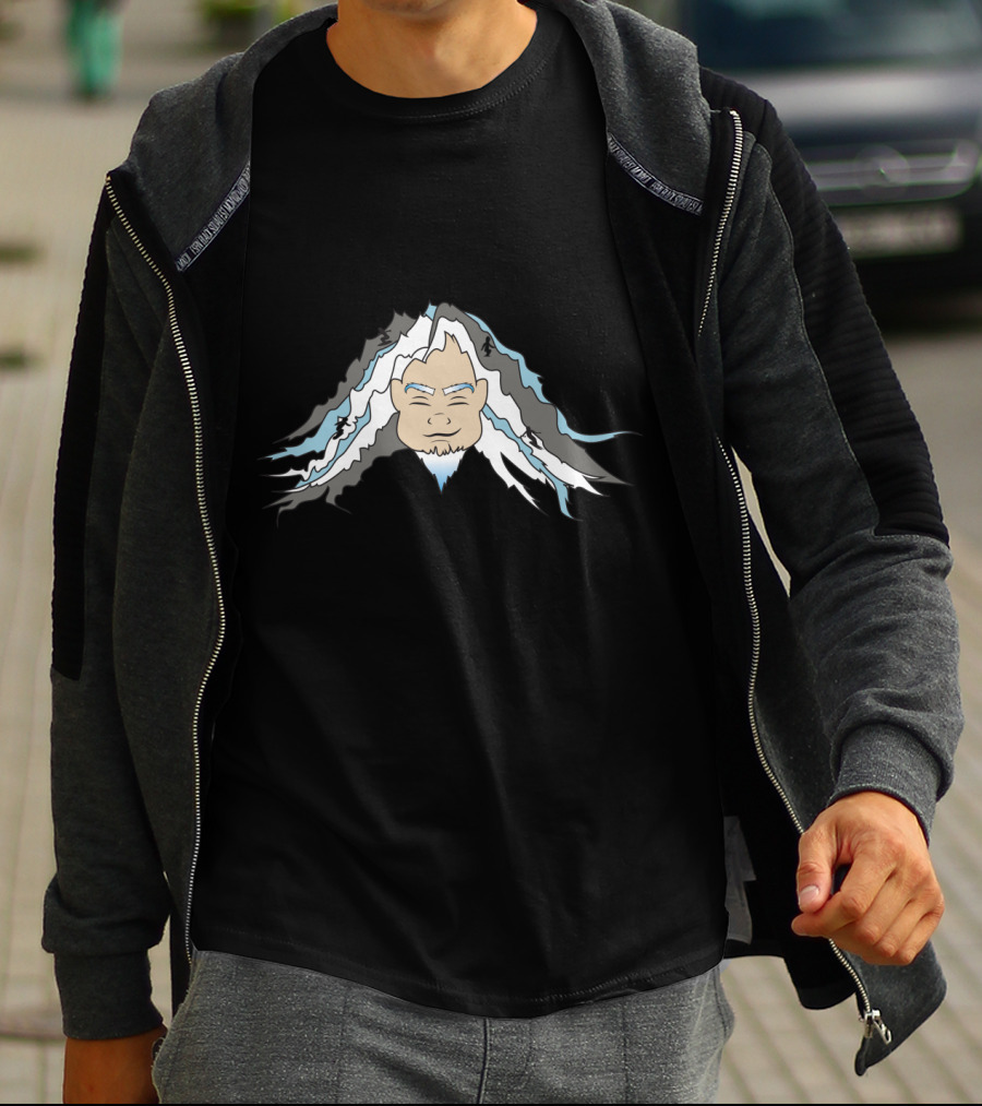 Man Mountain Face With Snow-Capped Peaks And Blue Highlights T-Shirt