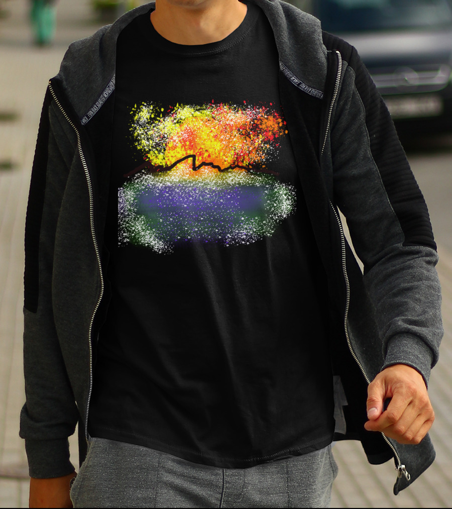 Burning Mountain Fireworks Over Vibrant Horizon T-Shirt