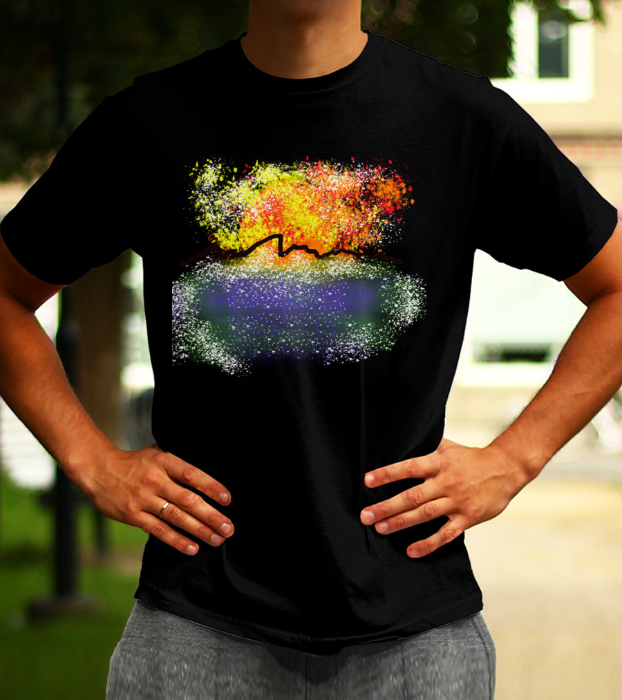 Burning Mountain Fireworks Over Vibrant Horizon T-Shirt