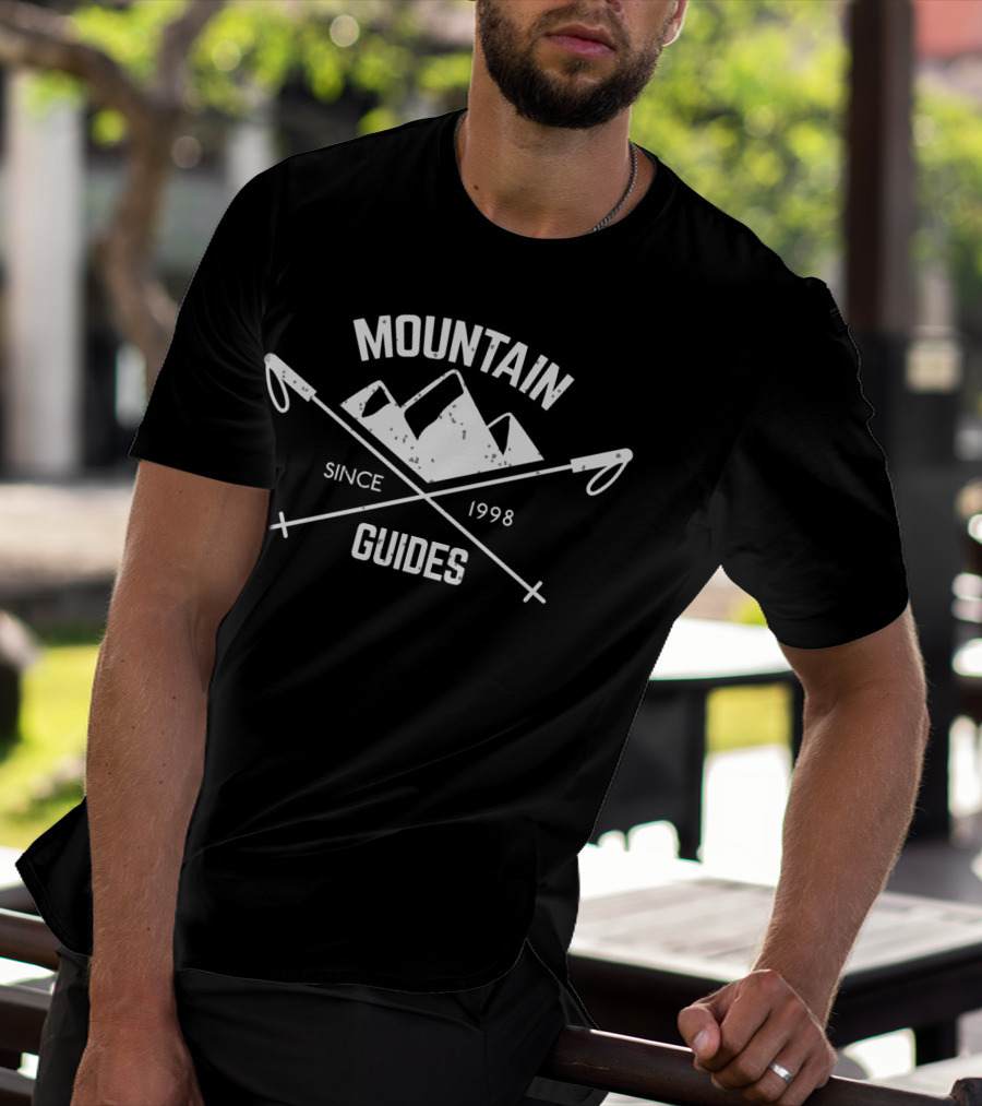 Mountain Guides Since 1998 With Crossed Hiking Poles And Mountain Peaks T-Shirt