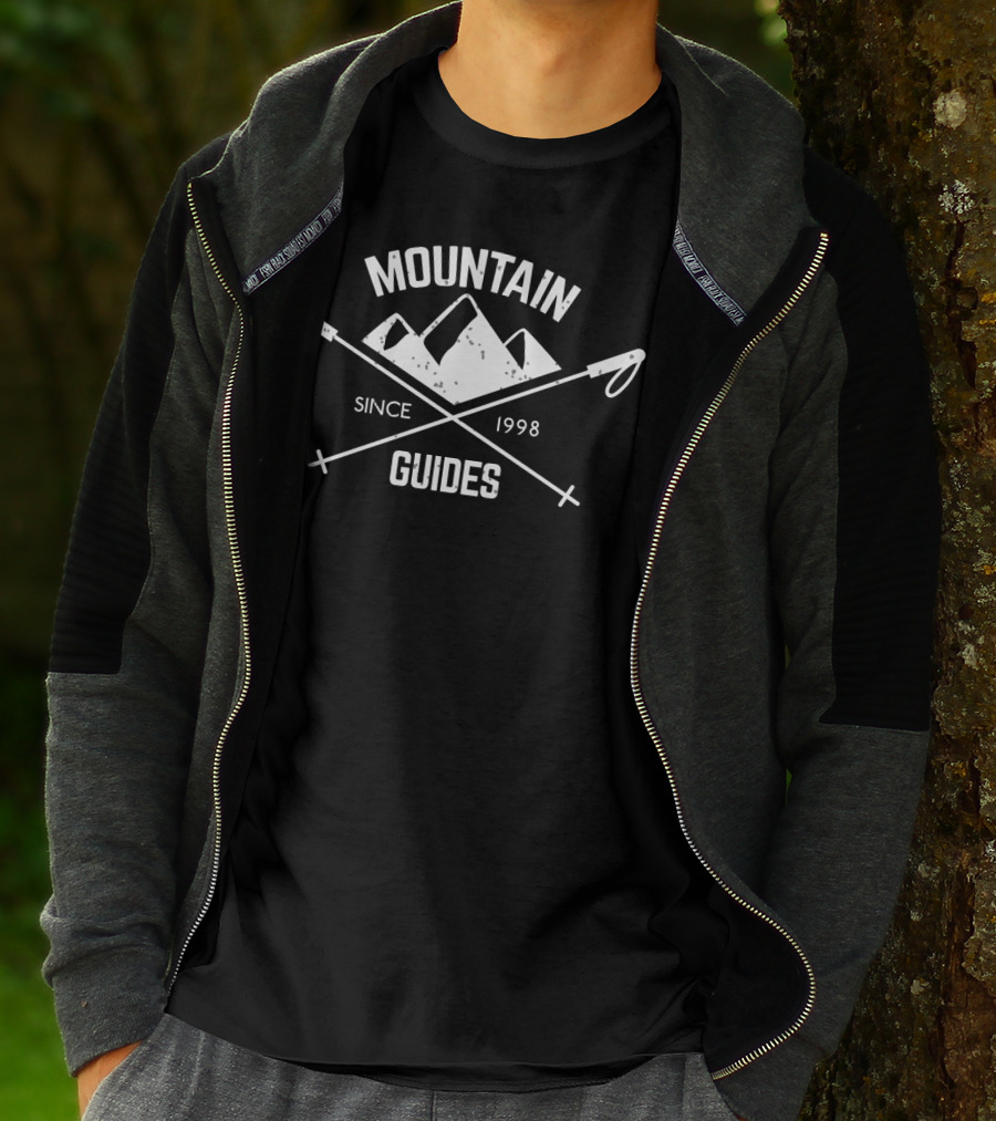 Mountain Guides Since 1998 With Crossed Hiking Poles And Mountain Peaks T-Shirt
