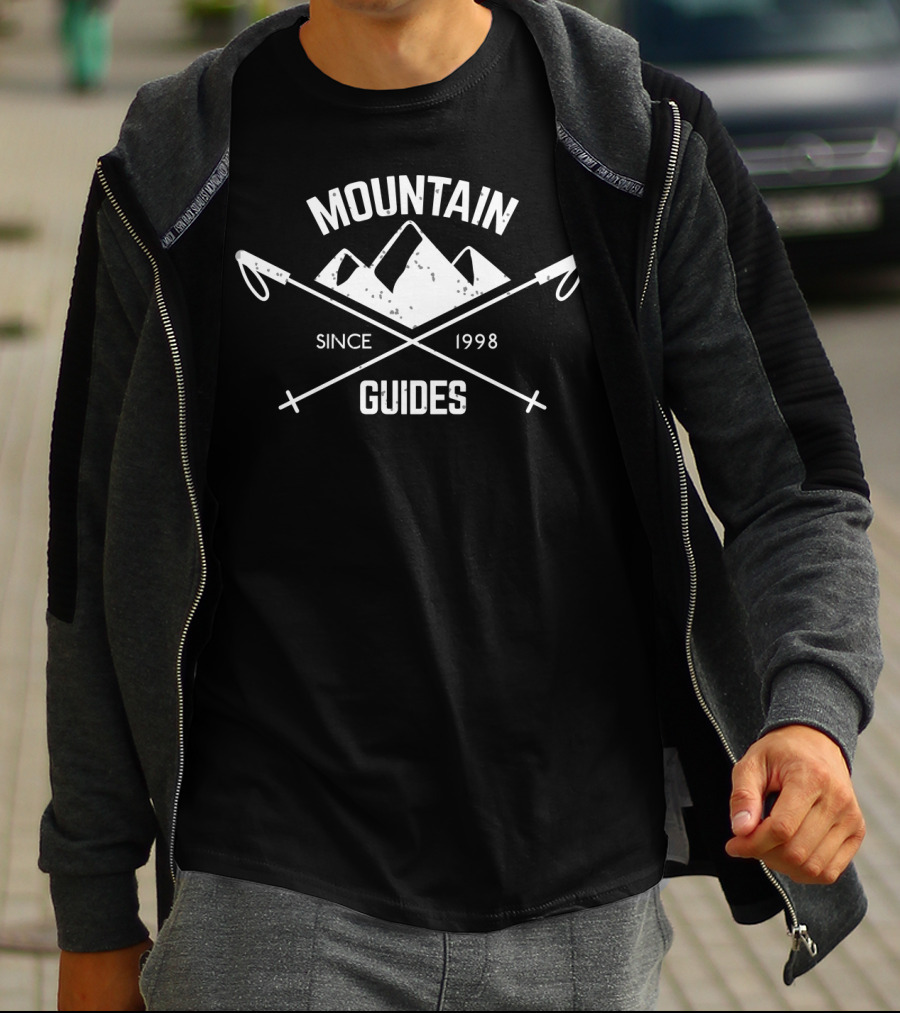 Mountain Guides Since 1998 With Crossed Hiking Poles And Mountain Peaks T-Shirt