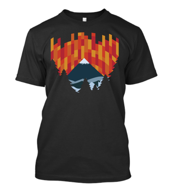 Mountain Silhouette Against Geometric Sunset Forest T-Shirt