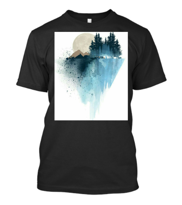Mountain Shadows Watercolor Forest Landscape With Trees And Moon T-Shirt