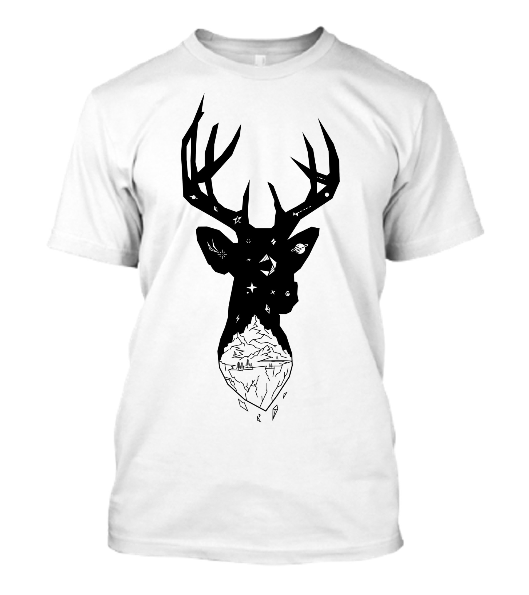 Mountain Stag Cosmic Wilderness Silhouette With Starry Night And Forest Landscape T-Shirt