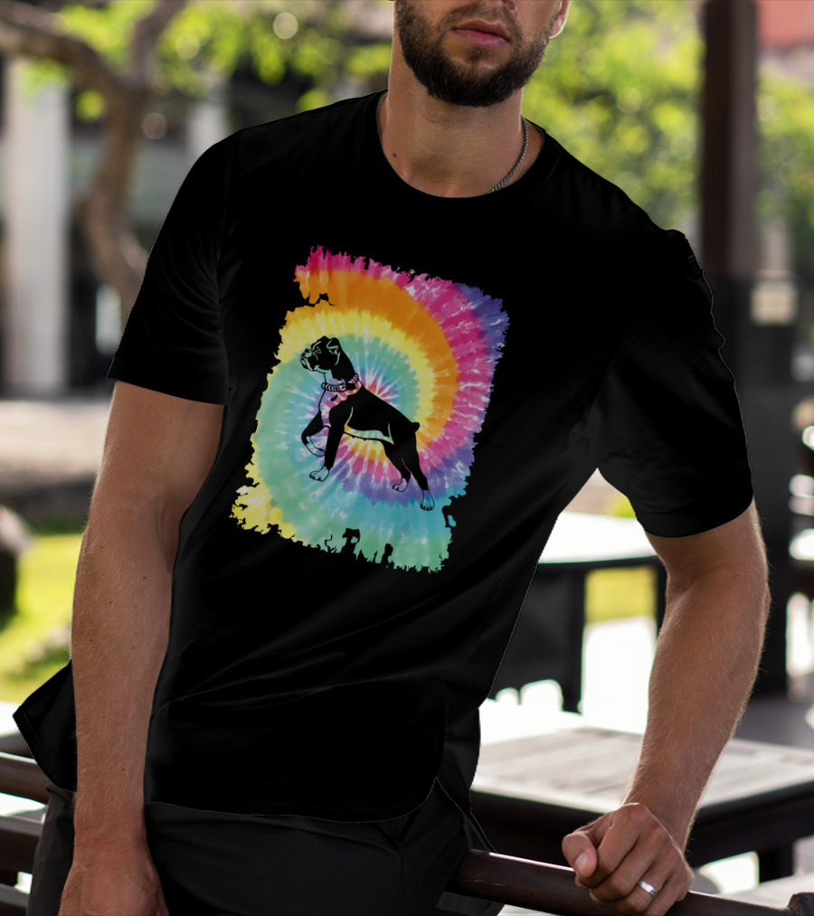 Colorful Tie Dye Boxer With Family Rainbow Spiral T-Shirt