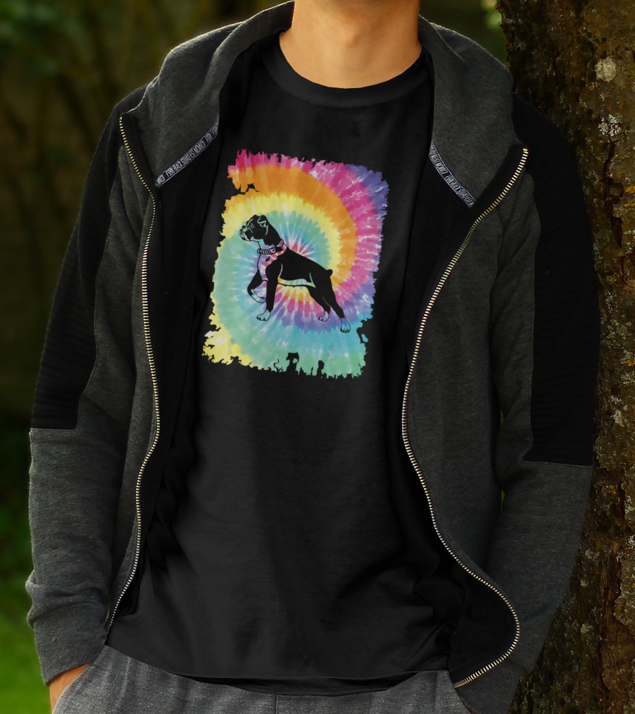 Colorful Tie Dye Boxer With Family Rainbow Spiral T-Shirt