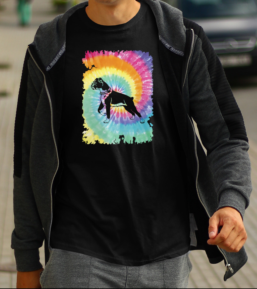 Colorful Tie Dye Boxer With Family Rainbow Spiral T-Shirt