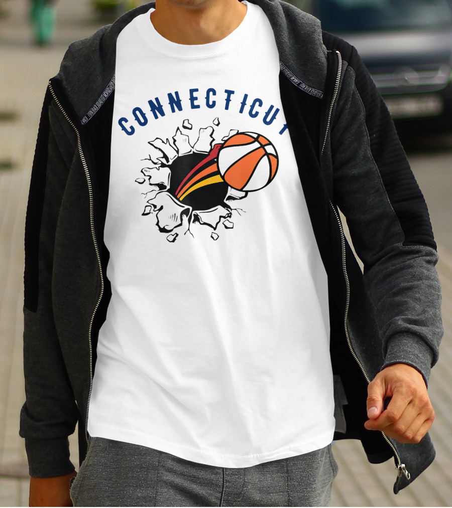 Connecticut Basketball Burst Design With Basketball T-Shirt
