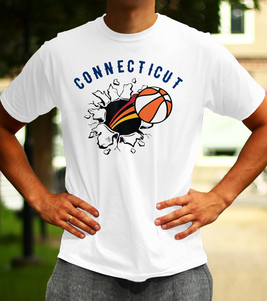 Connecticut Basketball Burst Design With Basketball T-Shirt