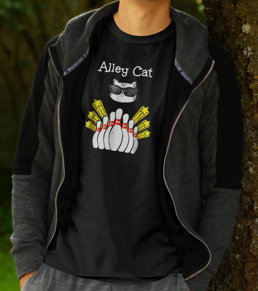 Alley Cat Cool Funny Bowling Stars And Pins T-Shirt