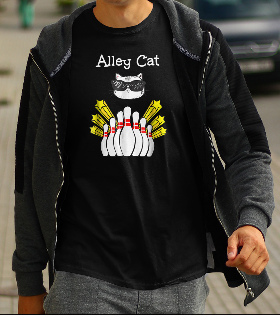 Alley Cat Cool Funny Bowling Stars And Pins T-Shirt