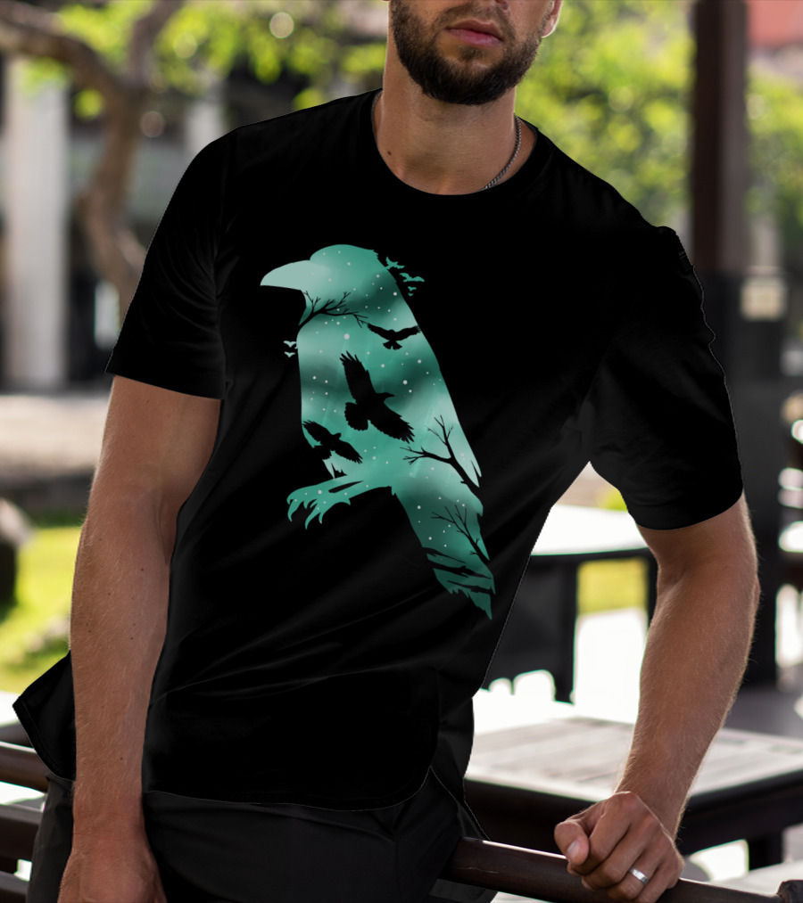 Cool Crow Bird Silhouette Night Sky Scene T-Shirt